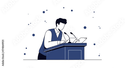 Speaker At A Podium Giving A Presentation Vector llustration On White Background