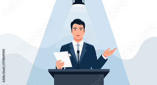 Speaker Delivering a Presentation In Front Of a Spotlight During a Formal Gathering