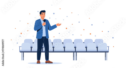 Speaker Delivers Presentation in Auditorium, Addressing a Group of Unseen Attendees