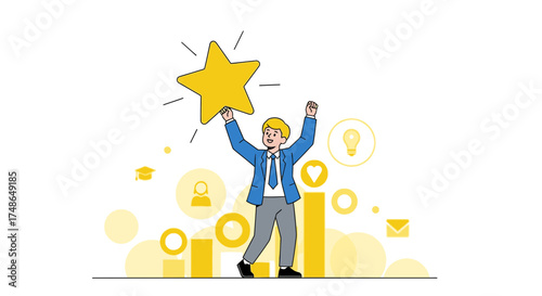 Success Achieved: A Businessperson Celebrating a Great Win With a Massive Gold Star in Hand