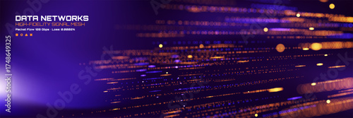 Data networks high-fidelity signal mesh. Abstract background for technological concept. Packet flow and information loss visualization.