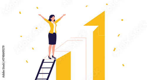 Success And Triumph Illustrated, Reaching The Summit Of Achievement With Uplifted Arms in Triumph