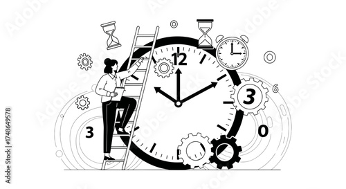 Strategic Time Management Ascending: A Businesswoman's Pursuit of Punctuality and Precision
