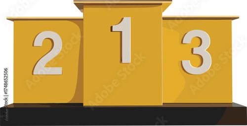 Three-tier podium vector, yellow orange competition platform illustration, ranking stage design, award placement graphic, stock content, achievement theme