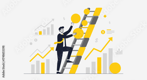 Successful Business Climb, Reaching Financial Goals, Achieving Market Growth and Innovation