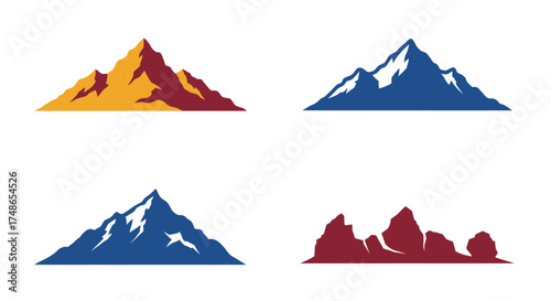Colorful mountain range illustrations in a simplistic and modern graphic design style