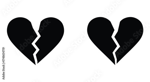 Two black hearts one broken symbolizing sadness and emotional distress