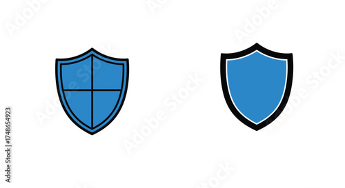 Two blue shields with black outlines are displayed on a white background