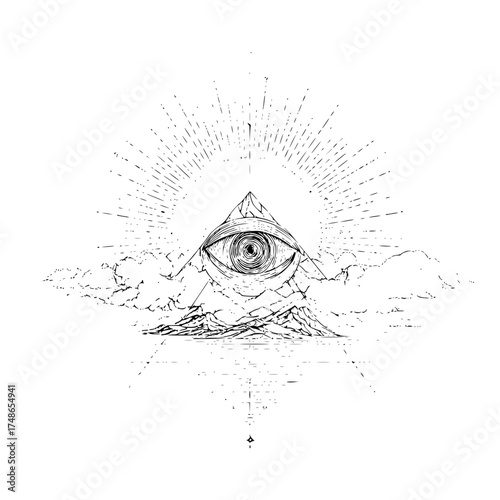 All seeing eye pyramid drawing vector illustration illuminati symbol esoteric occultism graphic design art 100