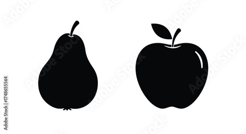 Simple black silhouettes of a pear and an apple side by side