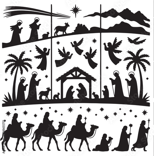 Nativity scene silhouette for christmas concept