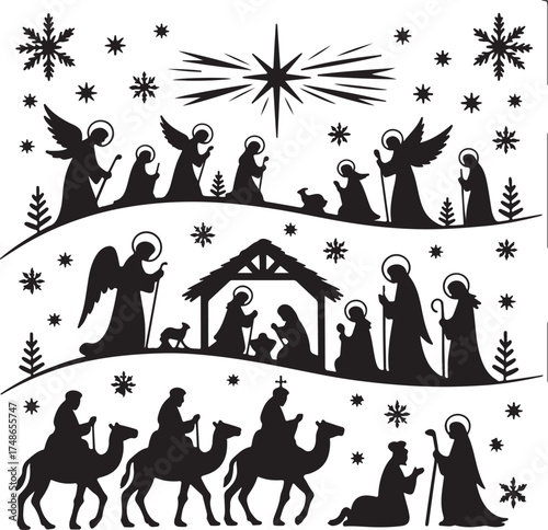 Nativity scene silhouette with star of Bethlehem