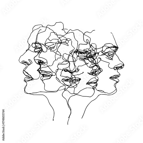 Continuous line drawing of faces abstract art minimalist portrait illustration modern fine line artwork design