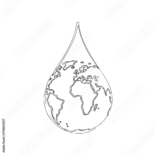 Save water concept illustration of earth inside a water drop for world water day awareness campaign design