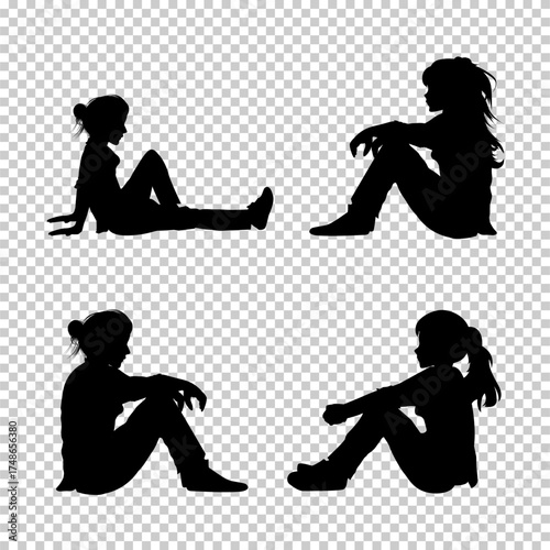 Girl sitting silhouette isolated on transparent background