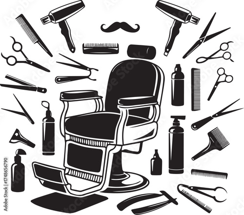 Vintage Barber Shop Tools and Chair