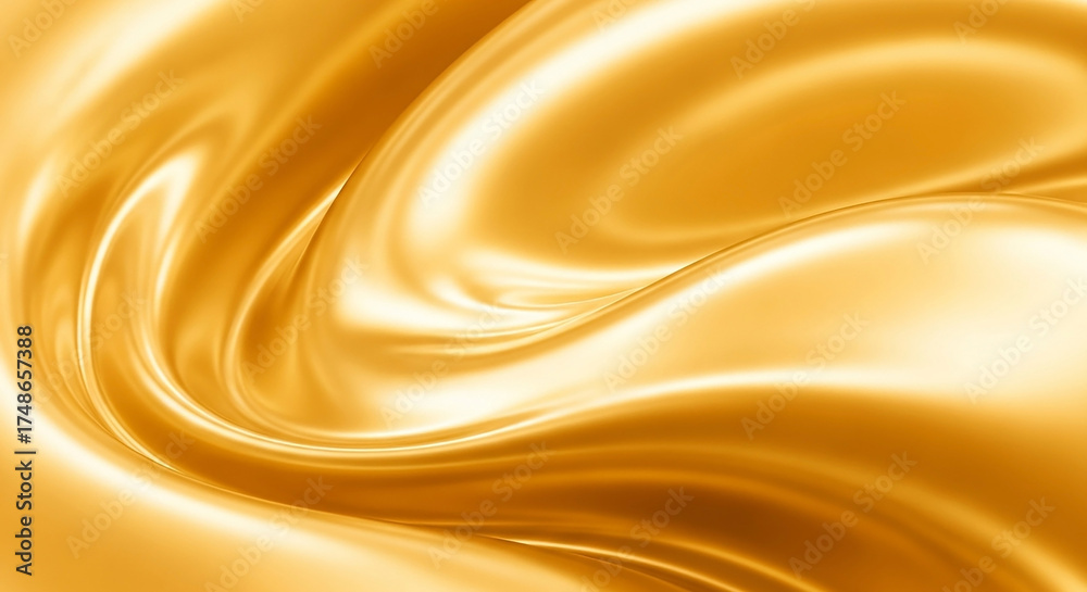 Fototapeta premium Golden liquid flowing and swirling with elegant curves and highlights, creating a luxurious abstract background
