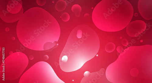 Vibrant red abstract background with glowing, translucent, amorphous shapes resembling lava lamp bubbles