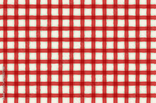 Christmas green red seamless pattern with hand-drawn texture. Gentle checkered background design perfect for fabric, wrapping paper, stationery, wallpaper, and digital decoration.