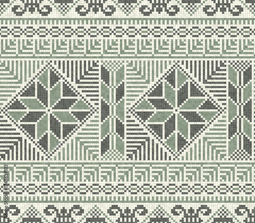 Mosaic tiles seamless pattern composition with traditional Palestinian motif. Editable vector background for print, background, web, wrapping.