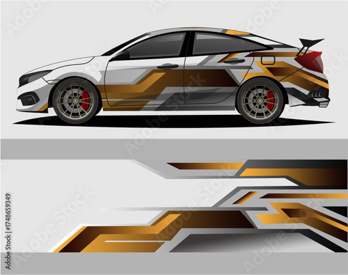 Car decal wrap design vector. Graphic abstract stripe racing background kit designs for vehicle, race car, rally, a85.eps