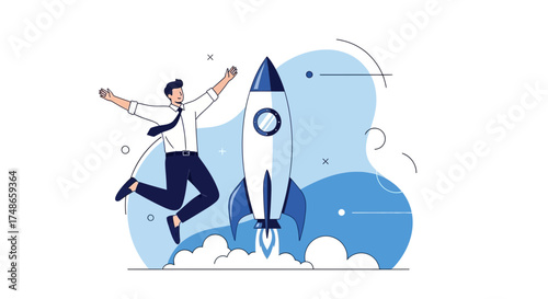 Successful Entrepreneur Launching New Business Adventures and Reaching Exalted Heights