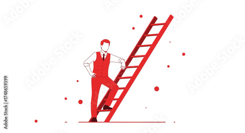 Successful Entrepreneur Standing by a Ladder Representing Career Advancements and Business Goals