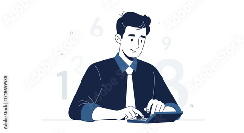 Successful Financial Analyst Carefully Using a Calculator for Economic Calculations