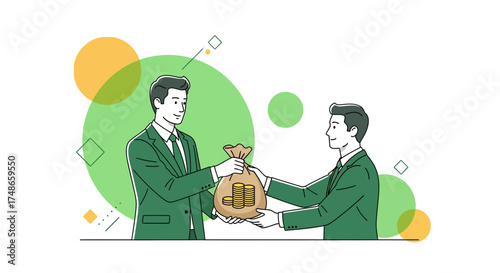 Successful Financial Transaction Depicted Between Business Professionals Exchanging Golden Coins