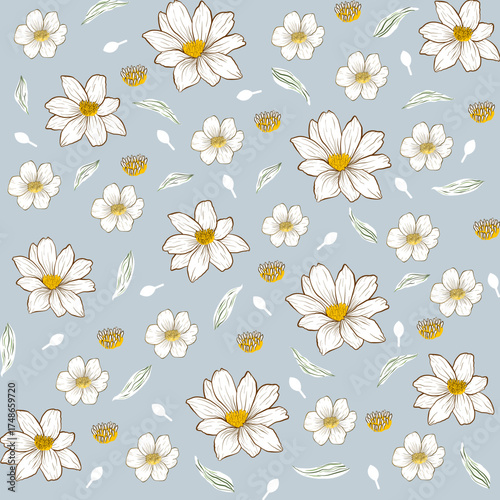 Seamless abstract japan pattern oriental traditional floral background wallpaper carpet clothing wrapping vector illustration texture fabric print damask geometric blue flowers