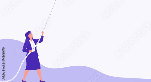 Successful Businesswoman Pulling A Rope Symbolizing Ambition And Strength Towards Success Journey