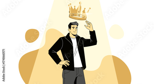 Successful Person Receiving Award: Crowned Icon Celebrating Success With Dignity