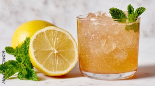 Chilled minty lemonade glistens beside zesty lemon halves, perfect for Midsummer celebrations and refreshing Ayurveda rituals