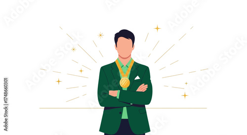 Successful Professional Celebrates Achievement With Honor and a Golden Medal