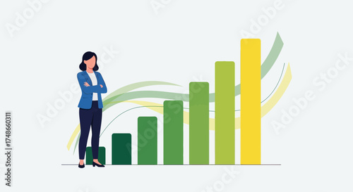 Successful Businesswoman standing near a Growing Chart with Progress and financial gains