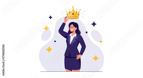 Successful Businesswoman Wearing Crown Symbolizing Leadership, Achievement, and Empowerment