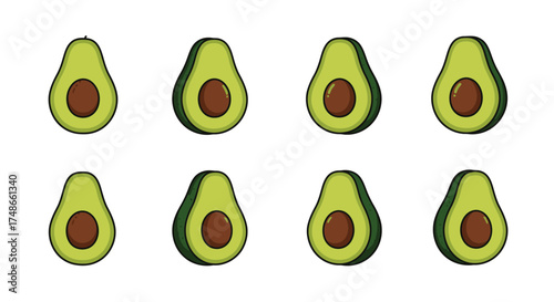 A series of cartoon avocados showing different stages of ripeness
