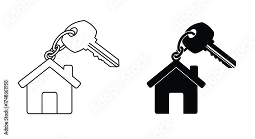 Black and white house key icons representing home ownership and security