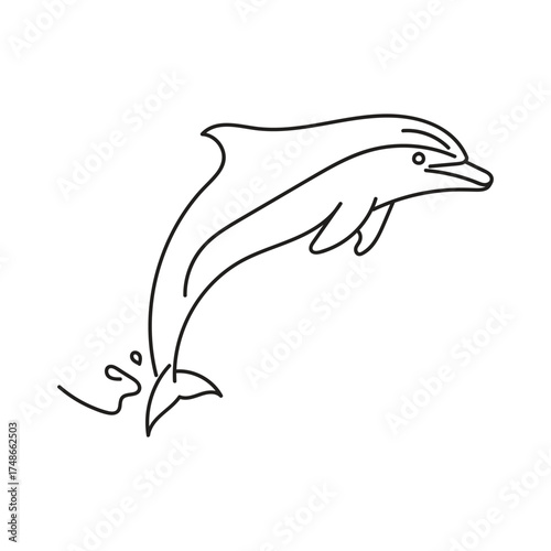 Leaping Dolphin Vector Line Art Illustration. Minimal Outline Marine Animal Logo or Icon.
