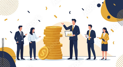 Successful Team Celebrating Achievement of Financial Goals and Strategic Planning Victory