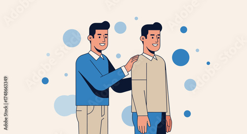 Supportive Interaction Depicted with Animated Characters and Blue Circular Accents