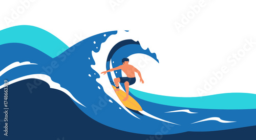 Surfer riding ocean wave vector illustration of active lifestyle and summer sports