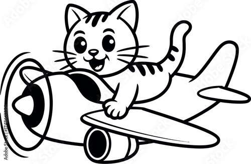 Vector art of cute cat flying in airplane