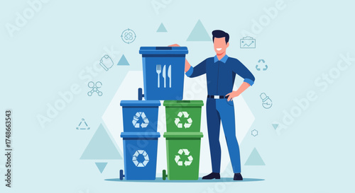 Sustainable Living Concepts Depicted, Featuring Waste Recycling and Environmental Awareness.