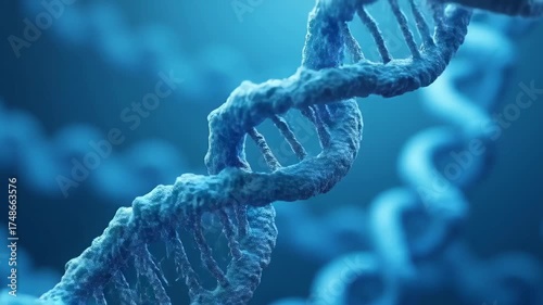 Collagen molecules as triple helix strands, blue scientific 3D render

