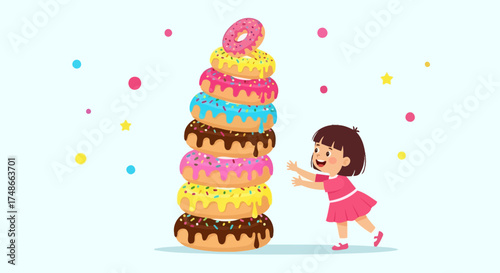 Sweet Treat Temptation: A Young Girl Yearns For Towering Doughnut Delight
