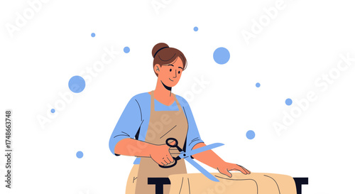 Tailor Skillfully Using Scissors and Fabric to Create a New Design for Clothing