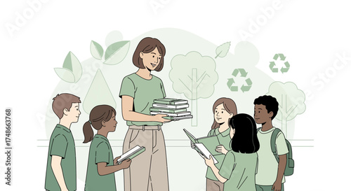 Teacher Educating Children About the Environment in Eco Friendly Scenario