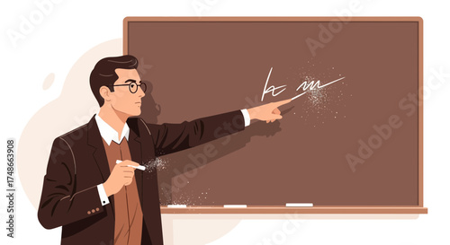Teacher Explains Information On A Blackboard While Holding Chalk For Explanation Purposes