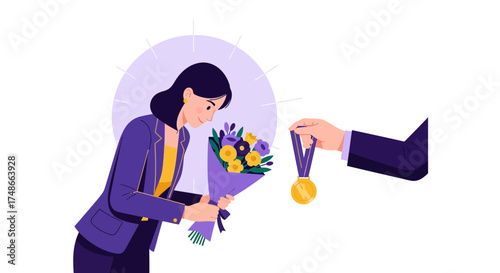Successful Woman Receives Recognition With Awards and Congratulatory Floral Arrangement